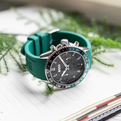 Hugo Boss Runner Black Dial Green Silicone Men's Watch